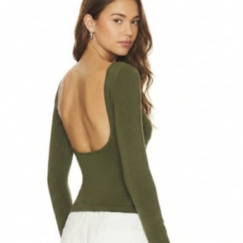 Free People Low Back Seamless Long Sleeve Top Intimately Olive Green | Size M/L